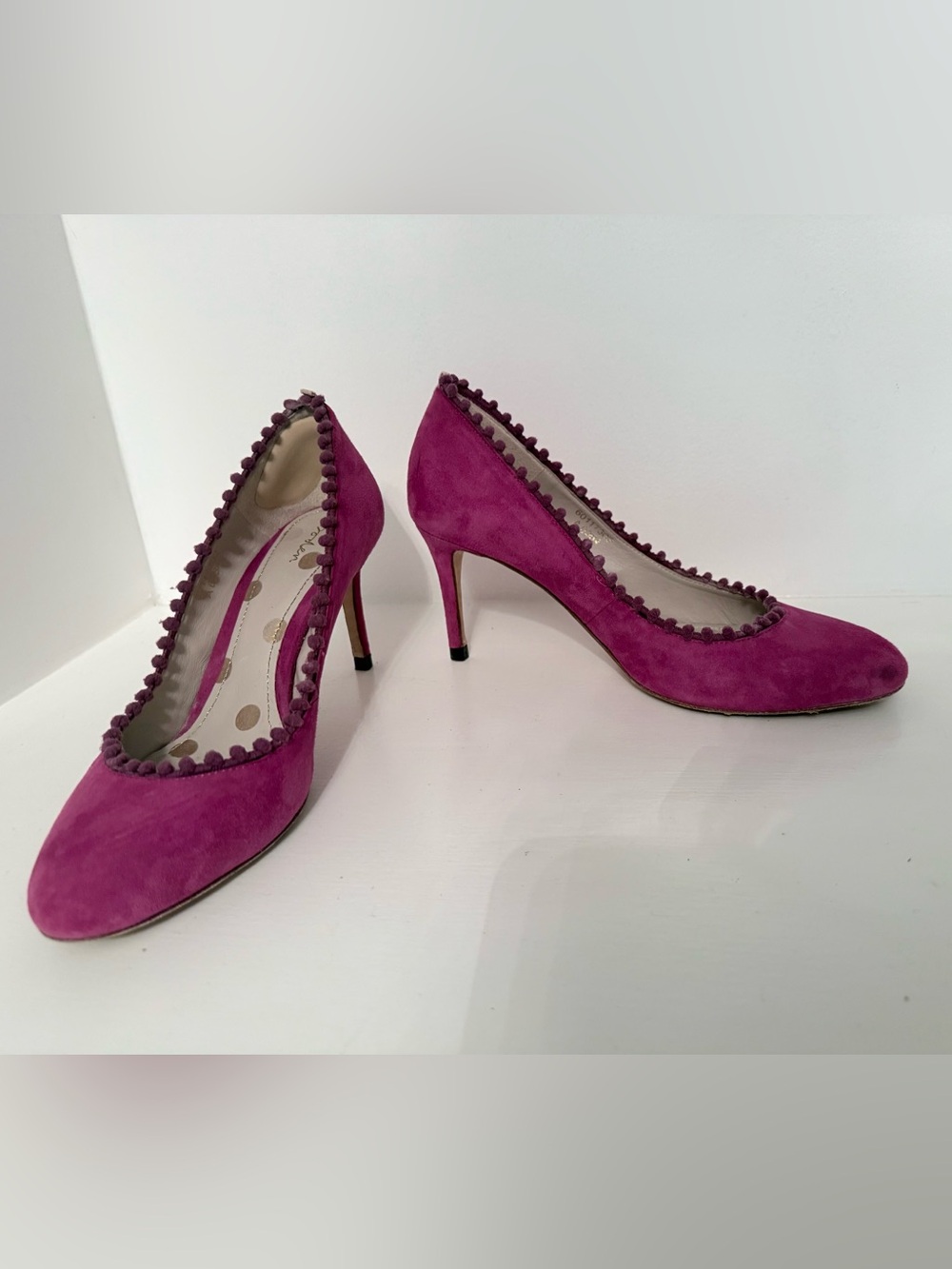 Boden Fuchsia Suede Pom-Pom Trim Heels